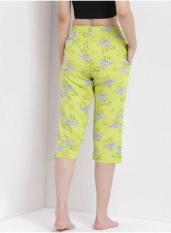 Aila Casual Comfortable Relaxed Fit Three Quarter Pyjama Pants With Matching Scrunchie Lime  - Image 2