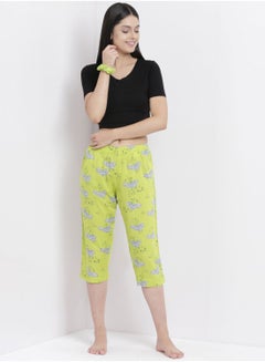 Aila Casual Comfortable Relaxed Fit Three Quarter Pyjama Pants With Matching Scrunchie Lime  - Image 3