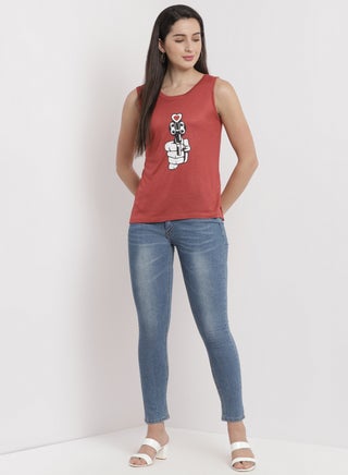 Casual Stylish Chest Print Sleeveless Top Red - v1649661418/N50568221V_1