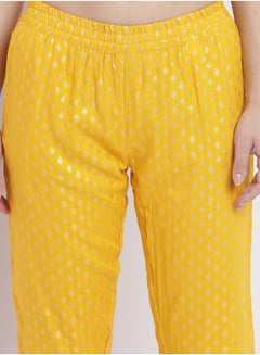 Casual Comfortable Relaxed Fit Three Quarter Pyjama Pants With Matching Scrunchie Mustard - v1649661419/N50219469V_5