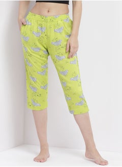 Aila Casual Comfortable Relaxed Fit Three Quarter Pyjama Pants With Matching Scrunchie Lime  - Image 1