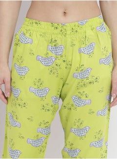 Aila Casual Comfortable Relaxed Fit Three Quarter Pyjama Pants With Matching Scrunchie Lime  - Image 5