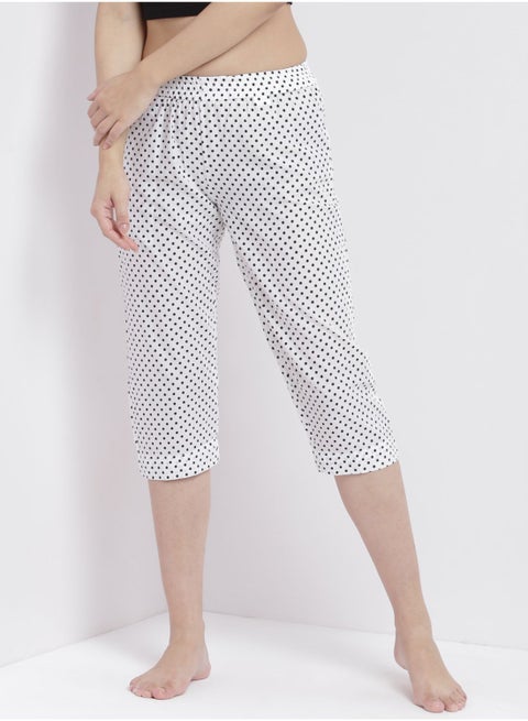 Casual Comfortable Relaxed Fit Three Quarter Pyjama Pants With Matching Scrunchie White
