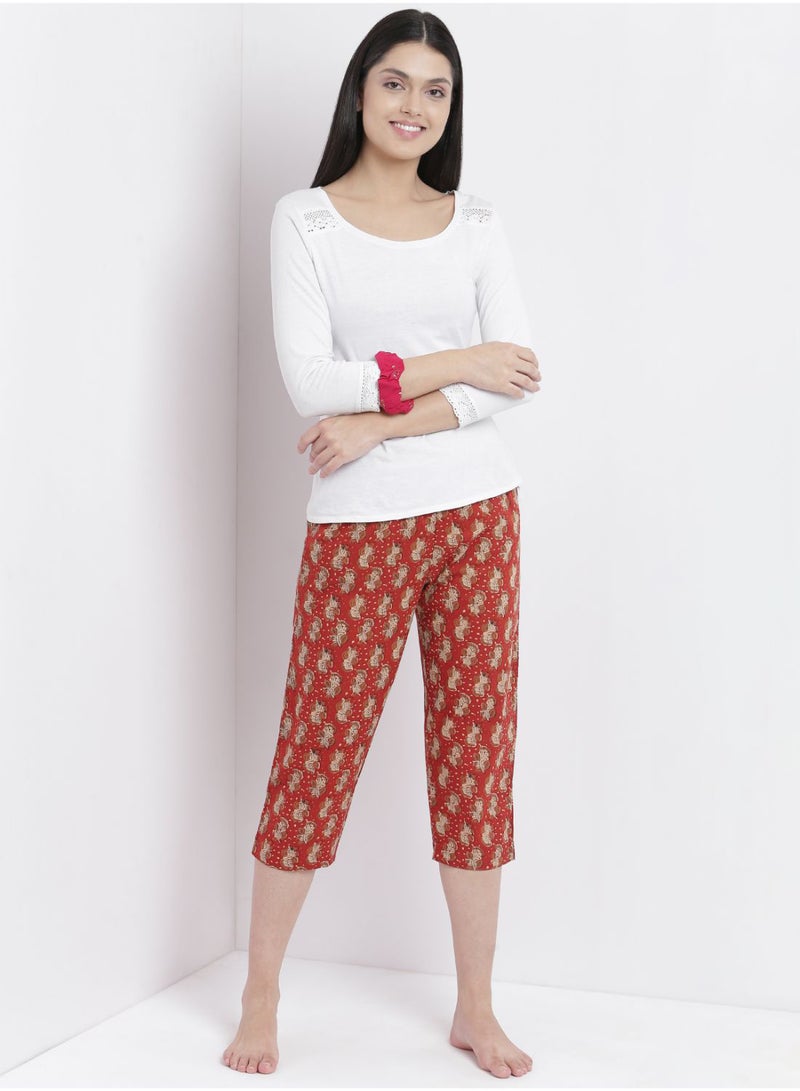 Aila Casual Comfortable Relaxed Fit Pyjama Pants With A Matching Scrunchie Rust  - Image 3