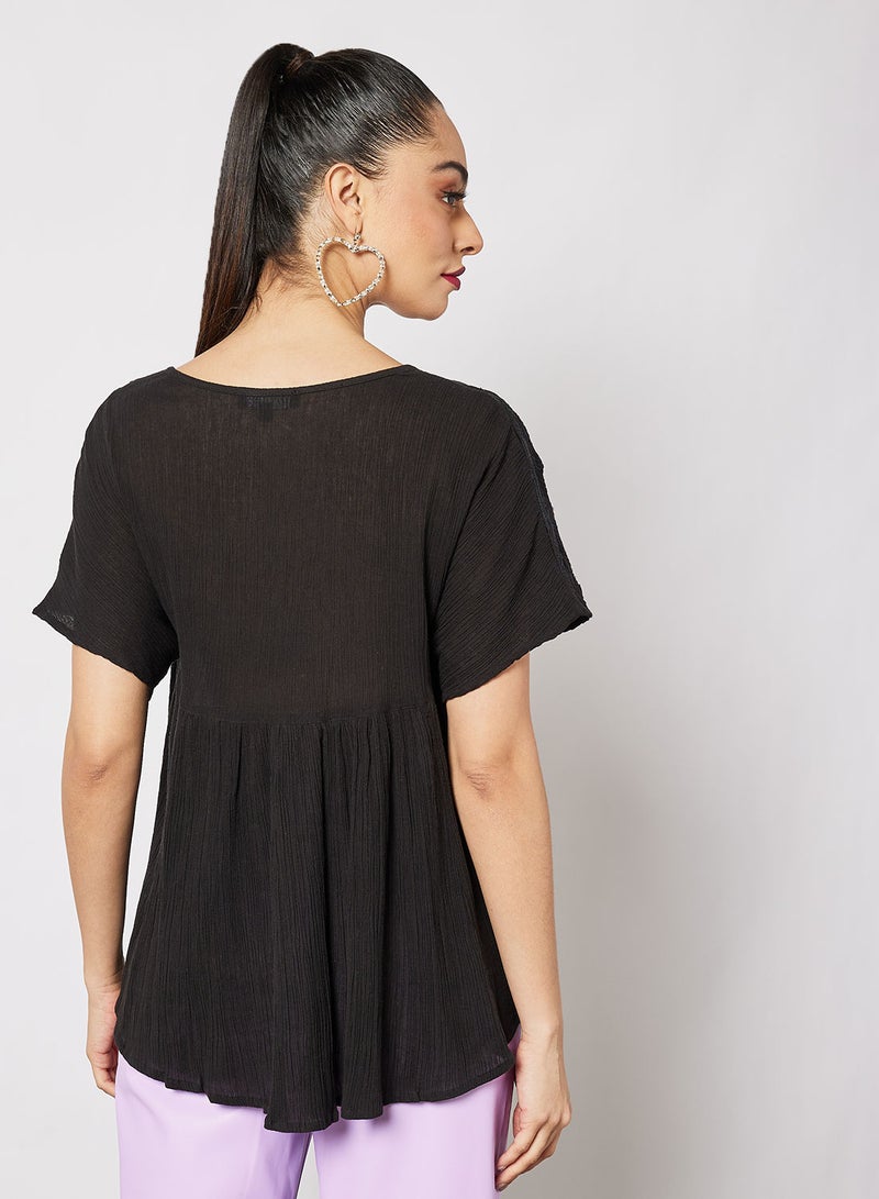 Aila Casual Stylish V Neck Flared Sleeves Blouse Black  - Image 2