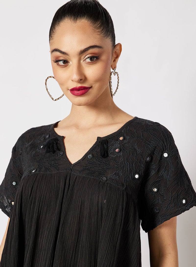 Aila Casual Stylish V Neck Flared Sleeves Blouse Black  - Image 3