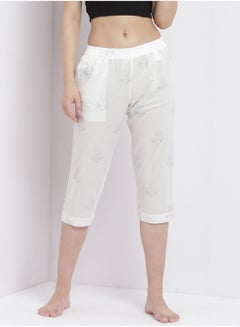 Casual Comfortable Relaxed Fit Three Quarter Pyjama Pants With Matching Scrunchie White - v1649661432/N50219549V_1