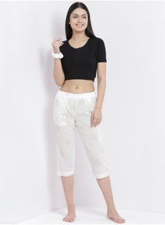 Casual Comfortable Relaxed Fit Three Quarter Pyjama Pants With Matching Scrunchie White - v1649661432/N50219549V_3