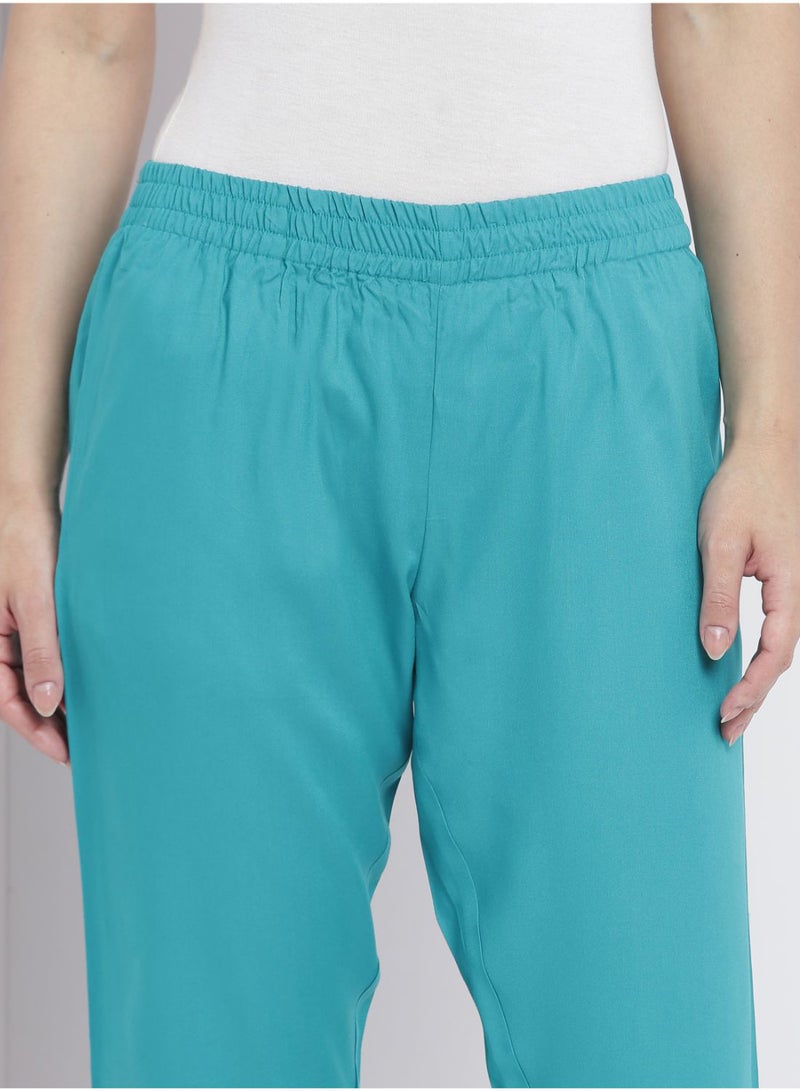 Aila - Casual Comfortable Relaxed Fit Three Quarter Pyjama Pants With Matching Scrunchie Teal - Image 1