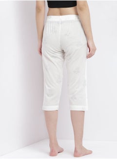 Casual Comfortable Relaxed Fit Three Quarter Pyjama Pants With Matching Scrunchie White - v1649661433/N50219549V_2