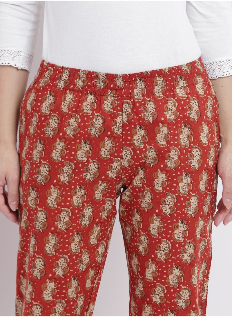 Aila Casual Comfortable Relaxed Fit Pyjama Pants With A Matching Scrunchie Rust  - Image 5