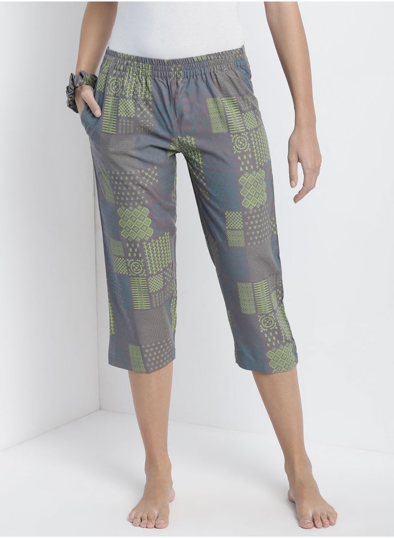 Aila Casual Comfortable Relaxed Fit Three-Quarter Pyjamas With A Matching Scrunchie Grey  - Image 1