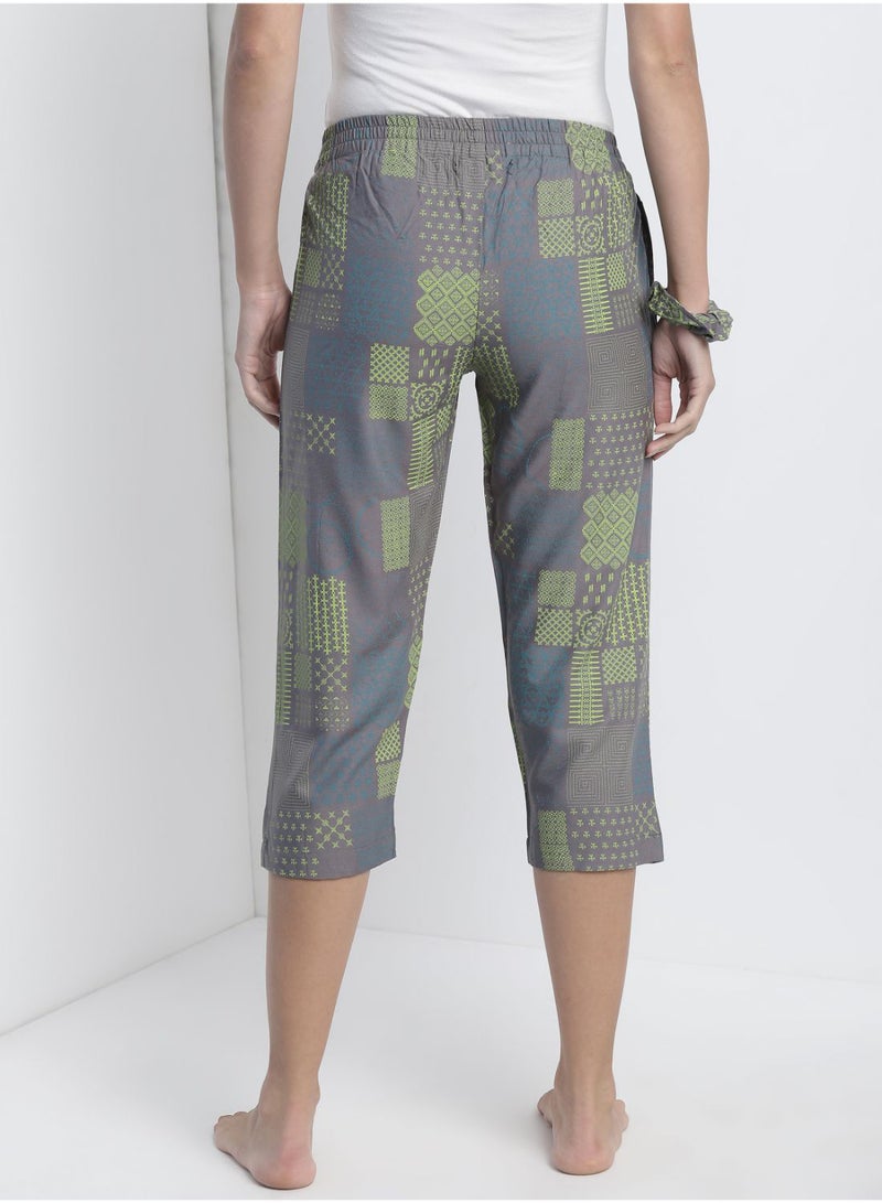 Aila Casual Comfortable Relaxed Fit Three-Quarter Pyjamas With A Matching Scrunchie Grey  - Image 2