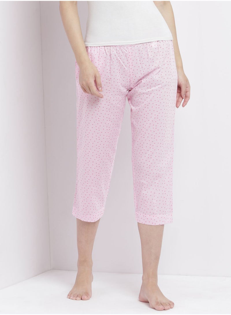 Aila - Casual Comfortable Relaxed Fit Three Quarter Pyjama Pants With Matching Scrunchie Pink - Image 1