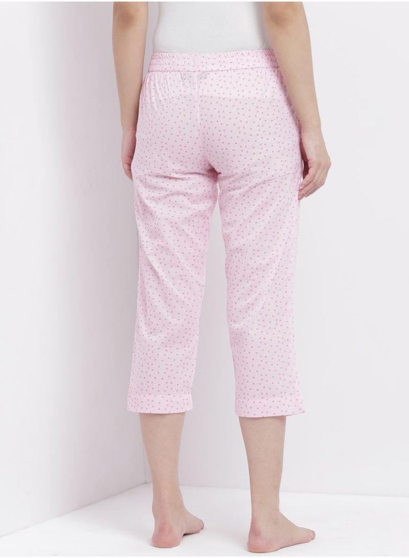 Aila - Casual Comfortable Relaxed Fit Three Quarter Pyjama Pants With Matching Scrunchie Pink - Image 1