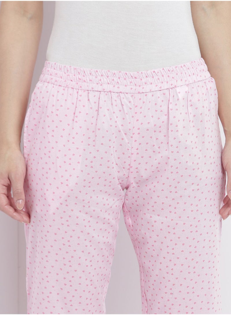 Aila - Casual Comfortable Relaxed Fit Three Quarter Pyjama Pants With Matching Scrunchie Pink - Image 1