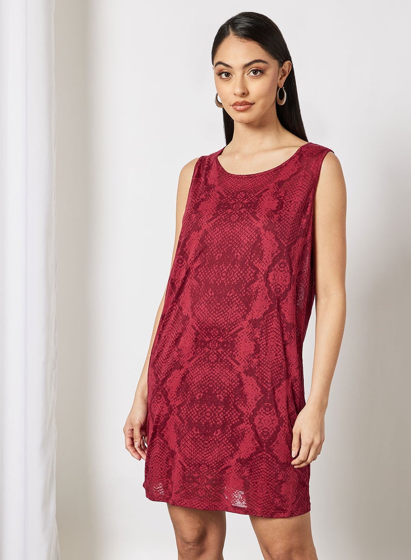 Aila Printed Polyester Round Neck Mini Dress For Women Red  - Image 1