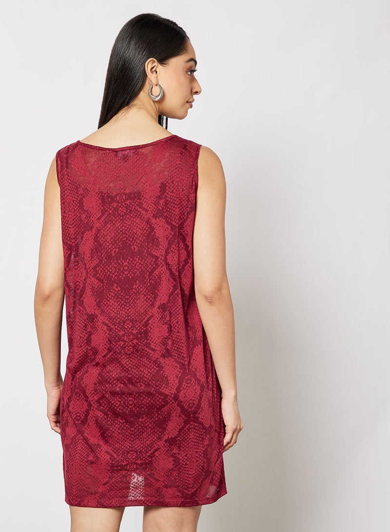 Aila Printed Polyester Round Neck Mini Dress For Women Red  - Image 2