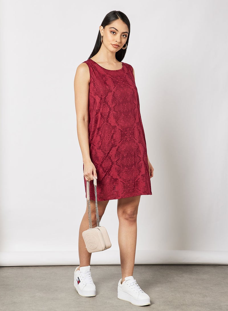 Aila Printed Polyester Round Neck Mini Dress For Women Red  - Image 3