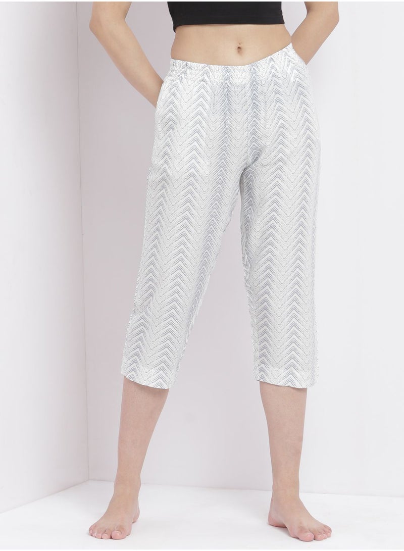 Aila - Casual Comfortable Relaxed Fit Three Quarter Pyjama Pants With Matching Scrunchie White - Image 1