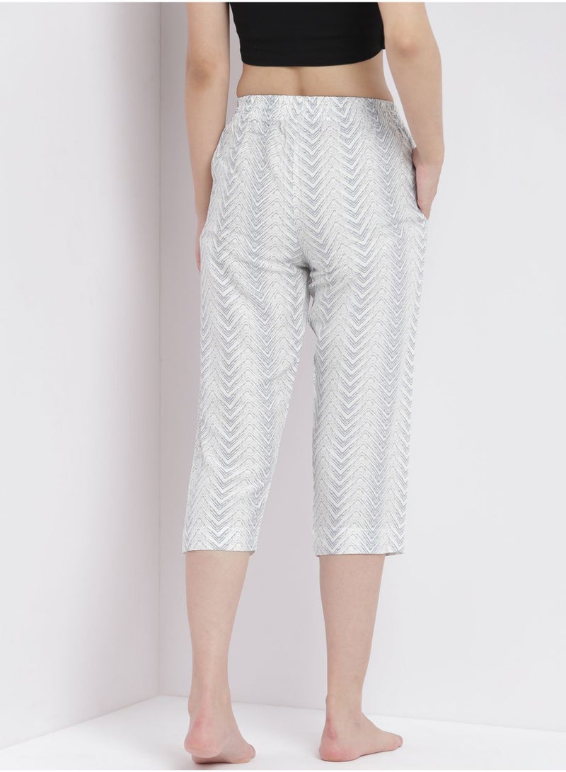 Aila - Casual Comfortable Relaxed Fit Three Quarter Pyjama Pants With Matching Scrunchie White - Image 1