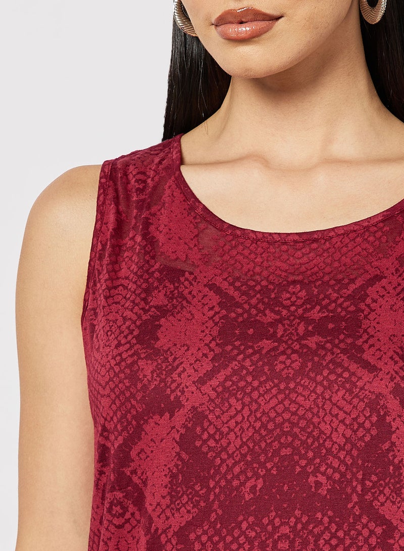 Aila Printed Polyester Round Neck Mini Dress For Women Red  - Image 4