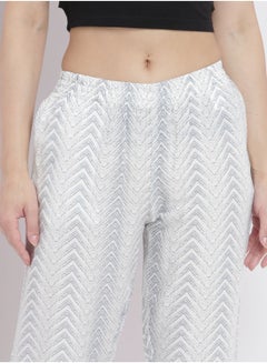 Aila Casual Comfortable Relaxed Fit Three Quarter Pyjama Pants With Matching Scrunchie White  - Image 5