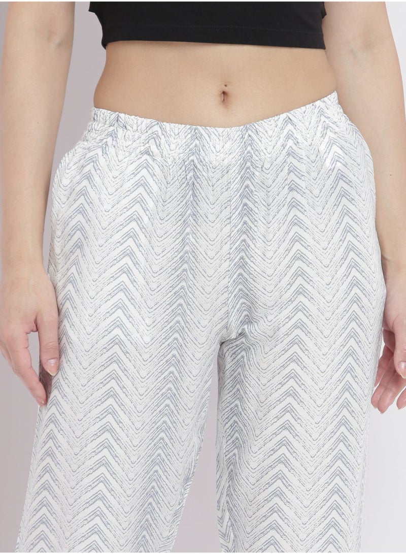 Aila - Casual Comfortable Relaxed Fit Three Quarter Pyjama Pants With Matching Scrunchie White - Image 1
