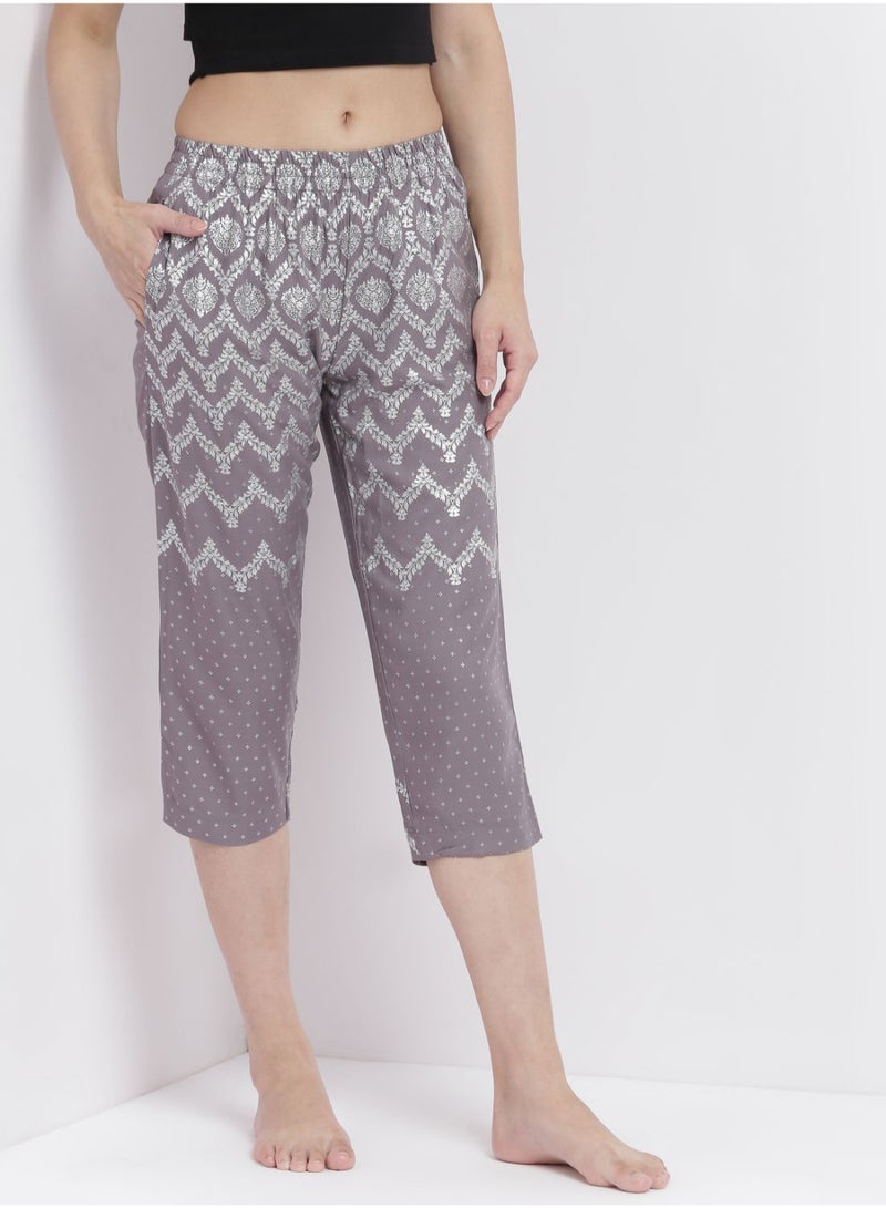 Aila Casual Comfortable Relaxed Fit Three Quarter Pyjama Pants With Matching Scrunchie Grey  - Image 1