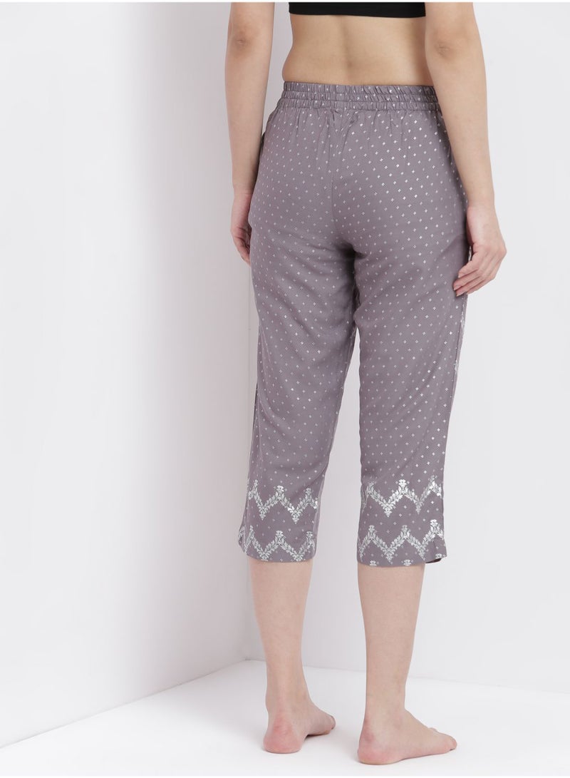 Aila Casual Comfortable Relaxed Fit Three Quarter Pyjama Pants With Matching Scrunchie Grey  - Image 2