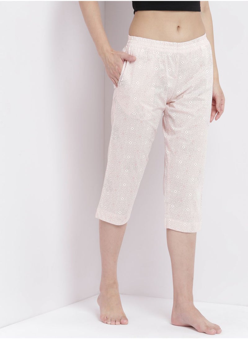 Casual Comfortable Relaxed Fit Three Quarter Pyjama Pants With Matching Scrunchie Pink - v1649661452/N50219659V_1