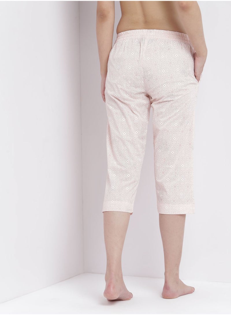 Aila - Casual Comfortable Relaxed Fit Three Quarter Pyjama Pants With Matching Scrunchie Pink - Image 1