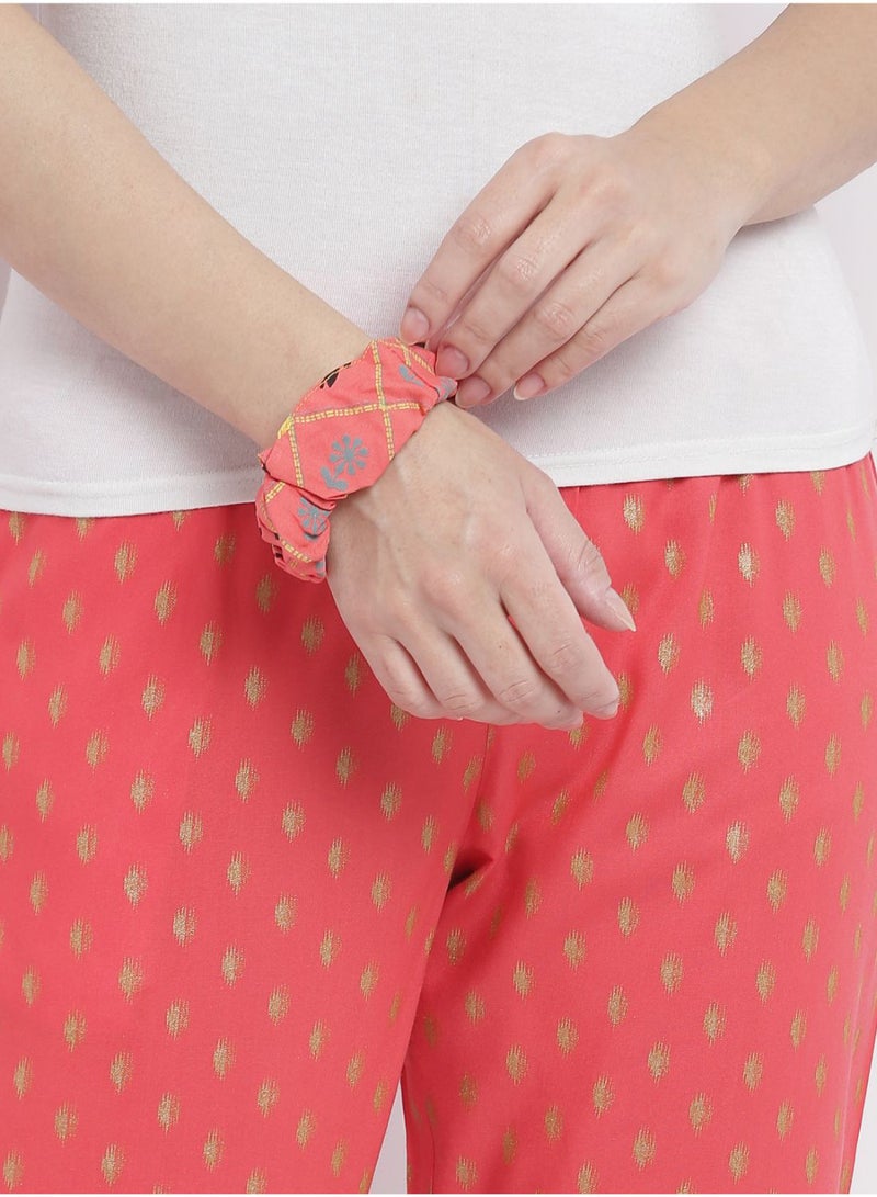 Aila - Casual Comfortable Relaxed Fit Pyjama Pants With A Matching Scrunchie Pink - Image 1