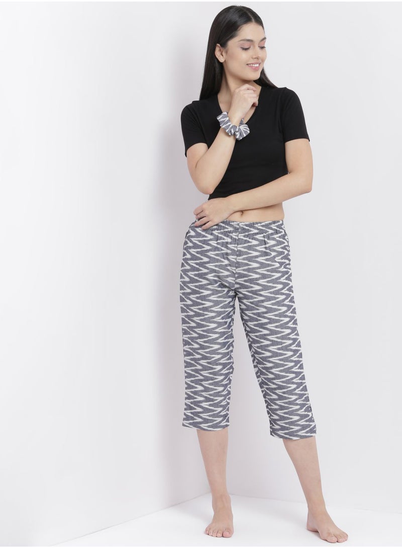 Casual Comfortable Relaxed Fit Pyjama Pants With A Matching Scrunchie Grey/White