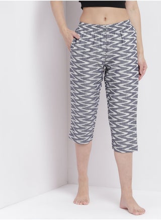 Casual Comfortable Relaxed Fit Pyjama Pants With A Matching Scrunchie Grey/White - v1649661459/N50219679V_1