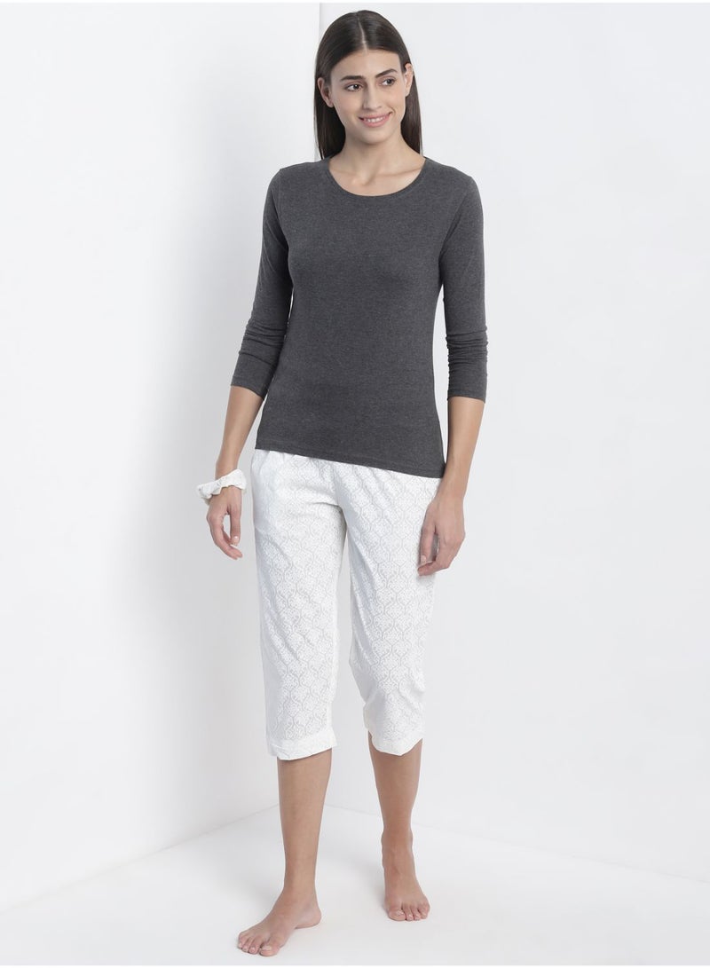 Aila - Casual Comfortable Relaxed Fit Three-Quarter Pyjamas With A Matching Scrunchie White - Image 1
