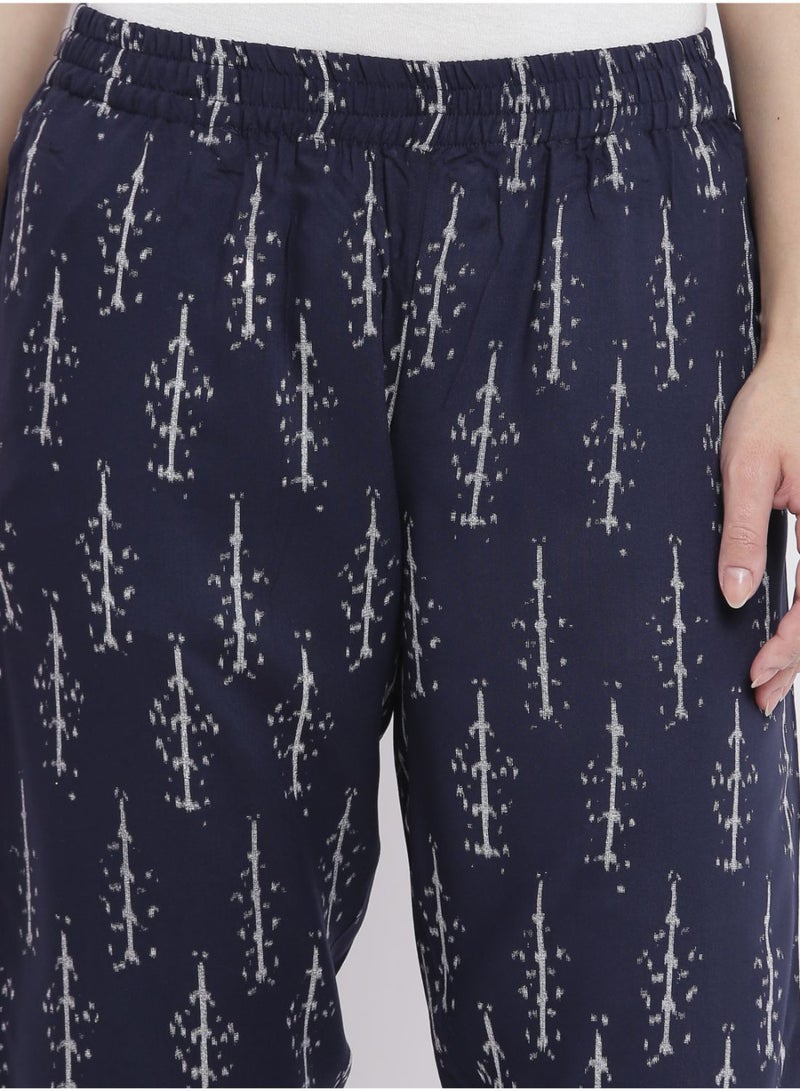 Aila - Casual Comfortable Relaxed Fit Three Quarter Pyjama Pants With Matching Scrunchie Blue - Image 1