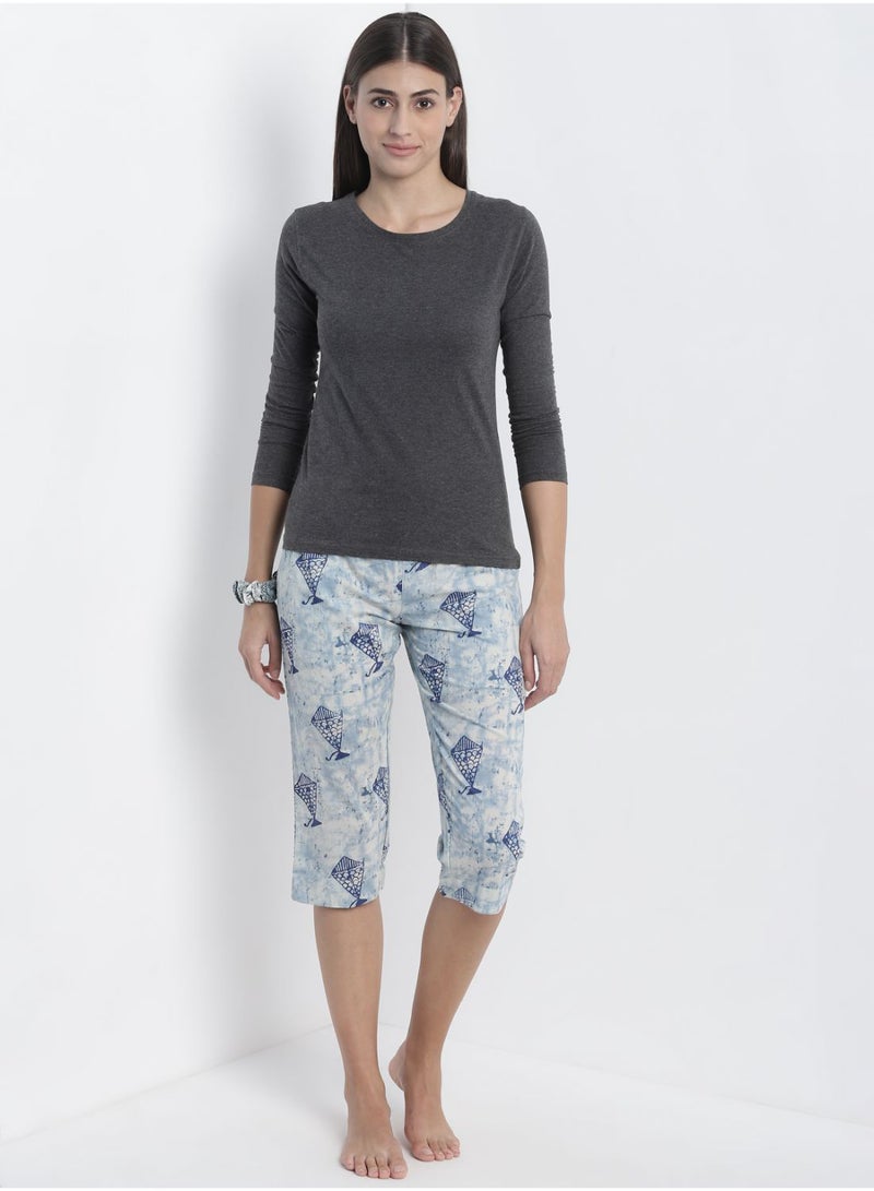 Aila - Casual Comfortable Relaxed Fit Three-Quarter Pyjamas With A Matching Scrunchie Multicolor - Image 1