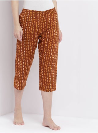 Casual Comfortable Relaxed Fit Pyjama Pants With A Matching Scrunchie Dark Rust - v1649661478/N50219779V_1