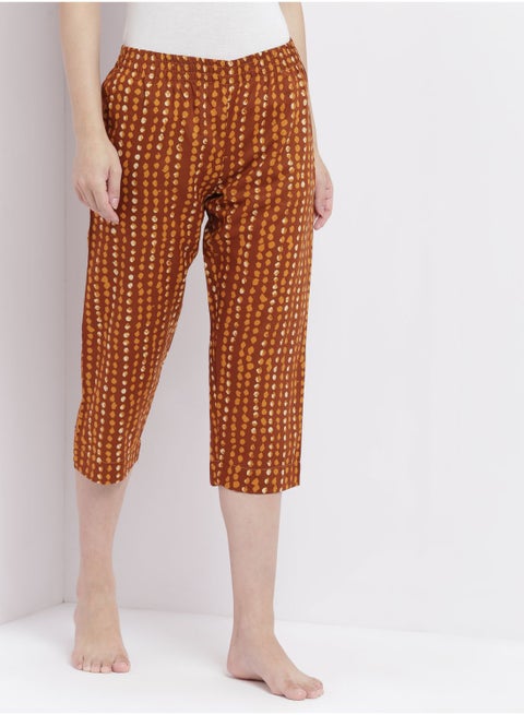 Casual Comfortable Relaxed Fit Pyjama Pants With A Matching Scrunchie Dark Rust