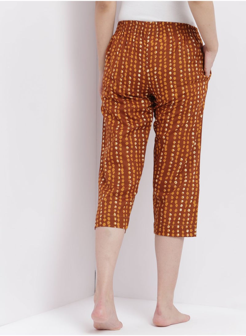 Casual Comfortable Relaxed Fit Pyjama Pants With A Matching Scrunchie Dark Rust
