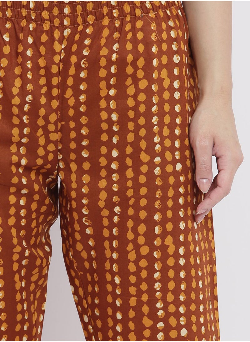 Casual Comfortable Relaxed Fit Pyjama Pants With A Matching Scrunchie Dark Rust