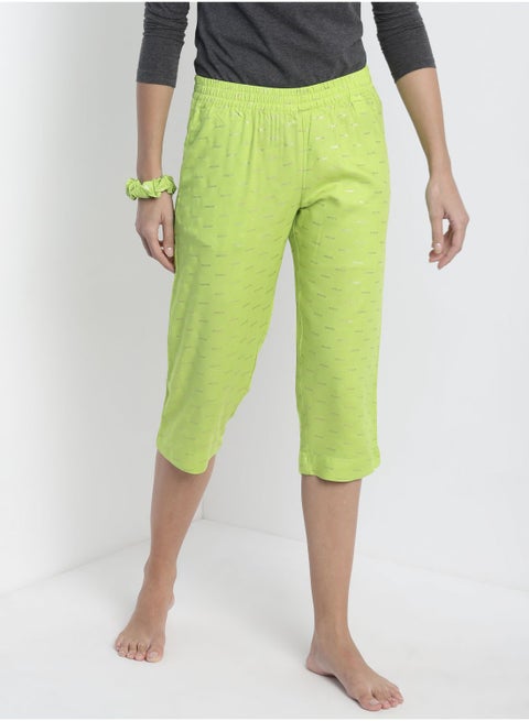 Casual Comfortable Relaxed Fit Pyjama Pants With A Matching Scrunchie Green