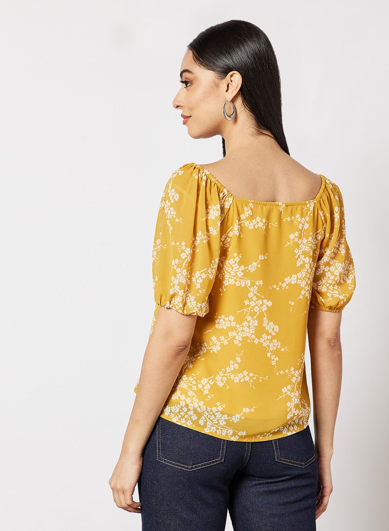 Aila Women's Casual Printed Blouse Half Sleeve With Square Neck Yellow  - Image 2