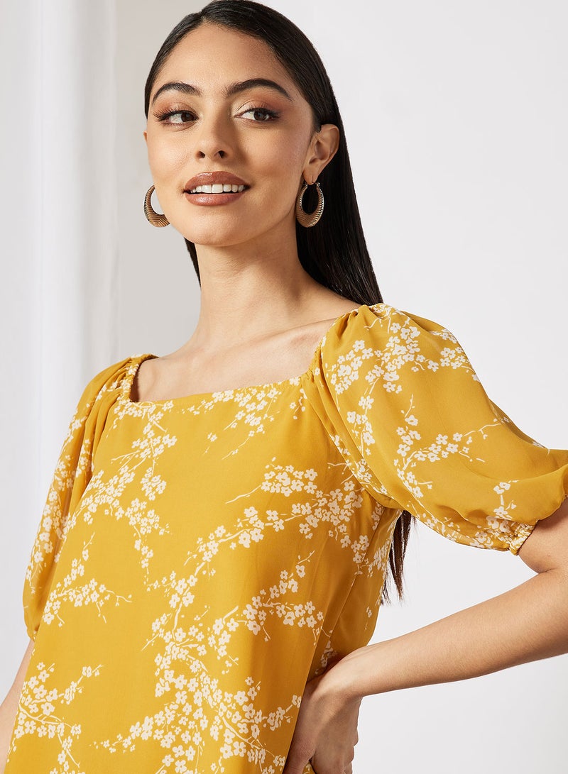 Aila Women's Casual Printed Blouse Half Sleeve With Square Neck Yellow  - Image 3