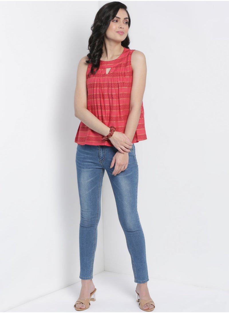 Aila Casual Top With Matching Srunchie Pink  - Image 3