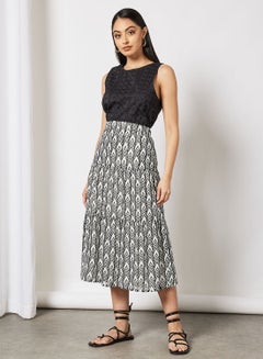 Aila Stylish Tiered Skirt Printed Casual Cream  - Image 3