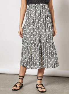 Aila Stylish Tiered Skirt Printed Casual Cream  - Image 1