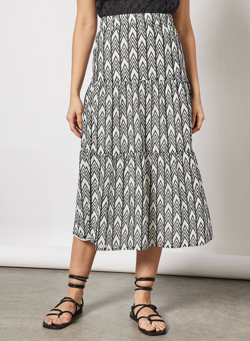 Aila Stylish Tiered Skirt Printed Casual Cream  - Image 1