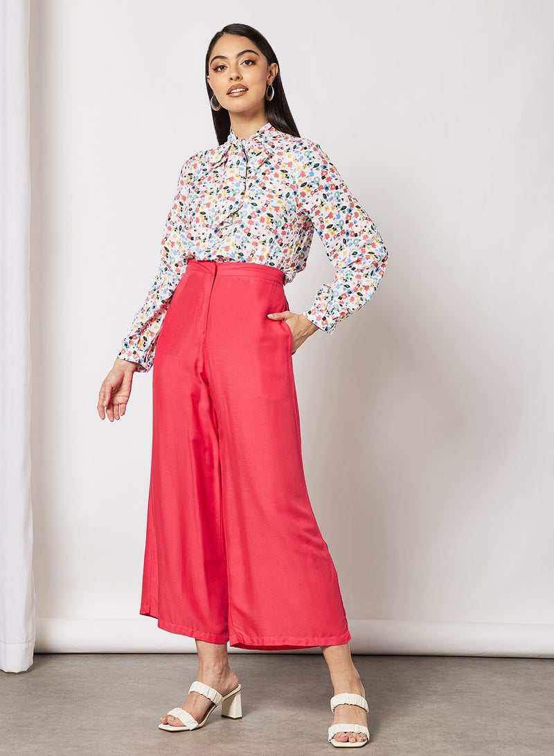 Aila - Casual Stylish Front Tie Blouse Long Sleeves White Multicolor - Image 1
